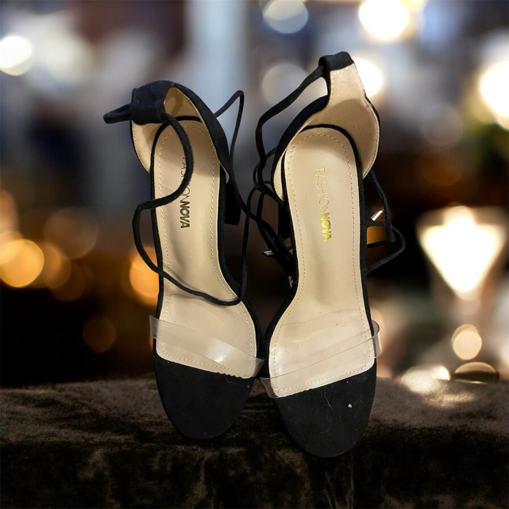 Fashion Nova Black Lace Up Block Heels